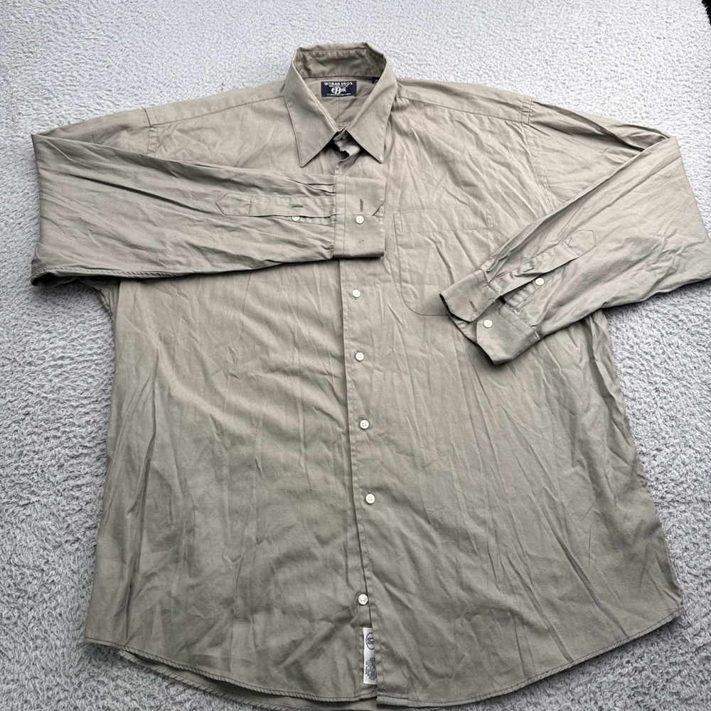 Gitman Bros Dress Shirt Mens 17-36 Khaki Solid Long Sleeve Button Up USA Made